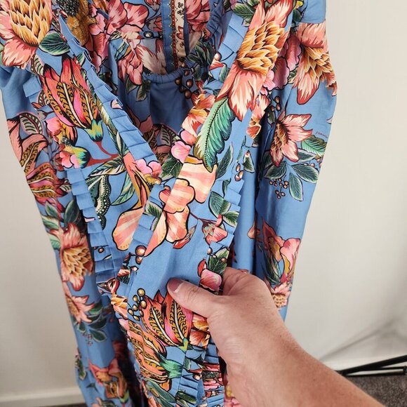 NWT Farm Rio Wonderful Bouquet Blue Sleeveless Maxi Dress Size Medium - Picture 13 of 17